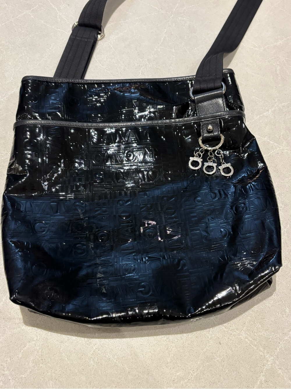 Salvatore Ferragamo Monogram Patent Leather Crossbody Bag Black